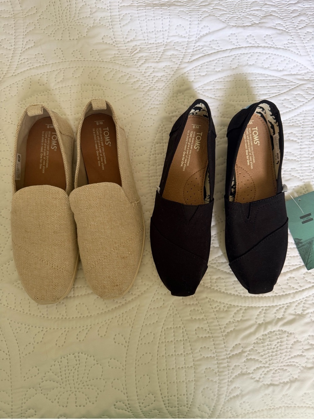 Toms Slip-On Shoes in Beige and Black Canvas Duo